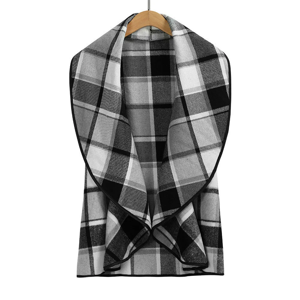 Womens Vest Plaid Sleeveless Lapel Open Front Cardigan Sherpa Jacket Pockets Waistcoat Women Fall Casual long vest long coat