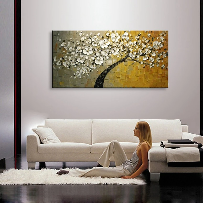 100 Handpainted Modern Home Wall Art Picture White Pink Cherry Tree