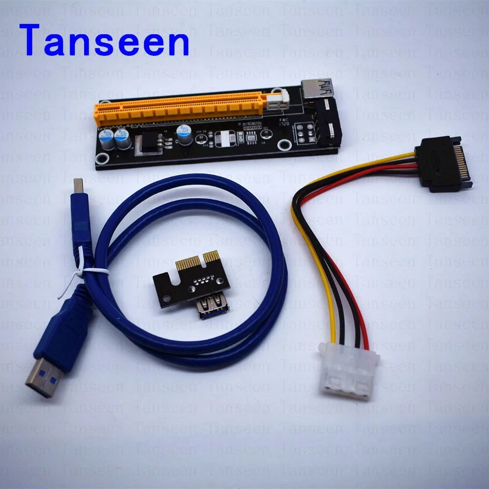 

60CM PCI Express 1x to 16x Riser Card Adapter PCI-E Extender +15Pin Sata to 4Pin IDE Molex Power Supply / USB 3.0 Cable,
