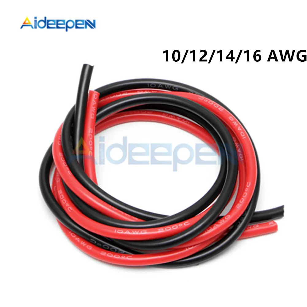Cable eléctrico AWG de calibre 10/12/14/16, cable trenzado de cobre estañado, silicona, Flexible, rojo, 1M, negro, unids/lote|Alambres y cables| AliExpress