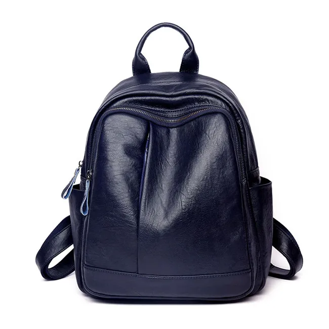 Новое поступление, черный кожаный рюкзак высокого качества, женская школьная сумка большой емкости, Женская Повседневная сумка, одноцветные дорожные сумки Mochila - Цвет: Blue