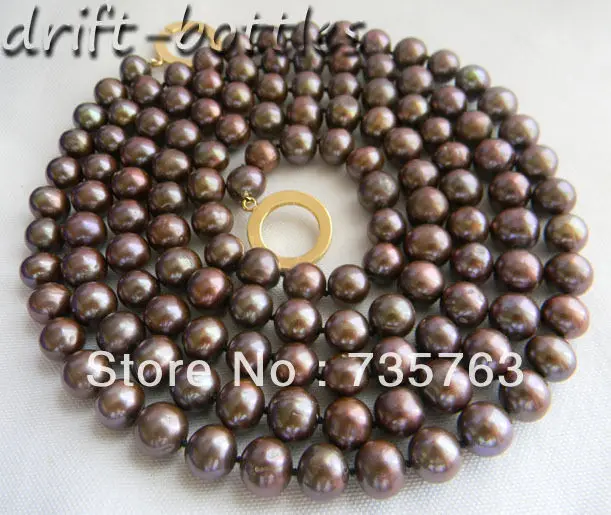 

HOT 00379 A 50'' 10mm Brown Round Freshwater Pearl Necklace