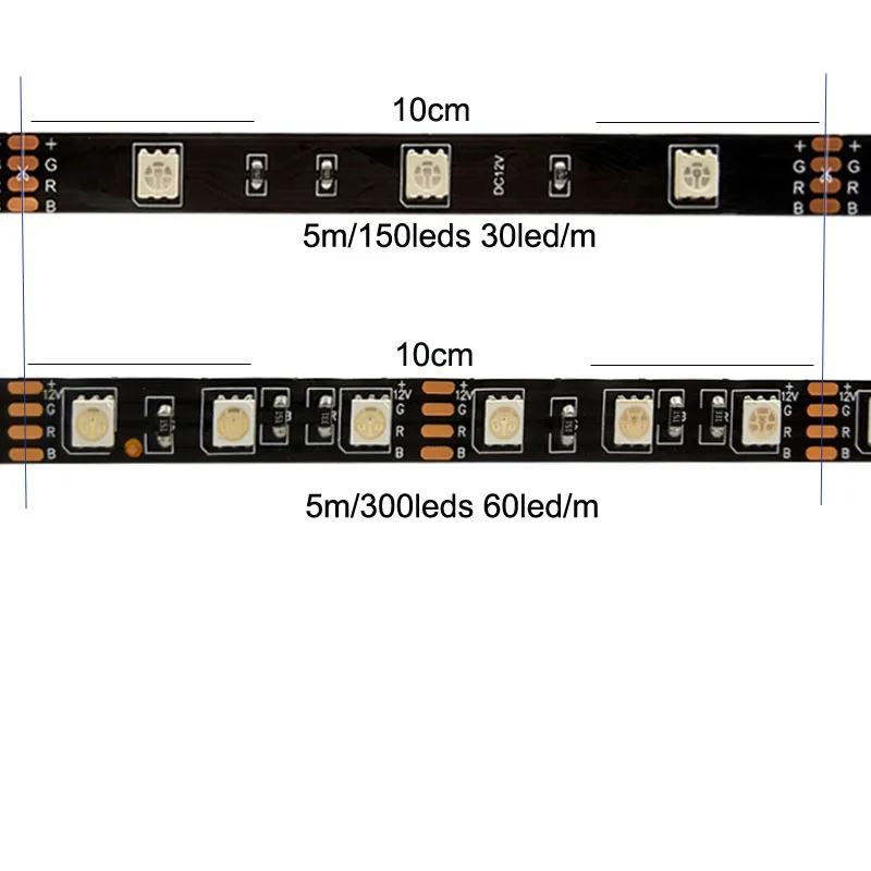 RGB Светодиодная лента DC 12 В в SMD 5050 Rgb 5 м черная гибкая лента Диодная лента световая строка + контроллер + адаптер питания украшения