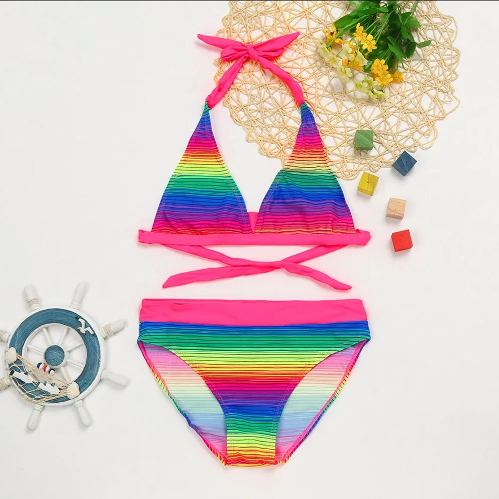 

Infant Kids Baby Clothing Set Girls Gradient Striped Swimwear Two Piece Swimsuit Bikini Set Outfits Clothes For Children Cocuk