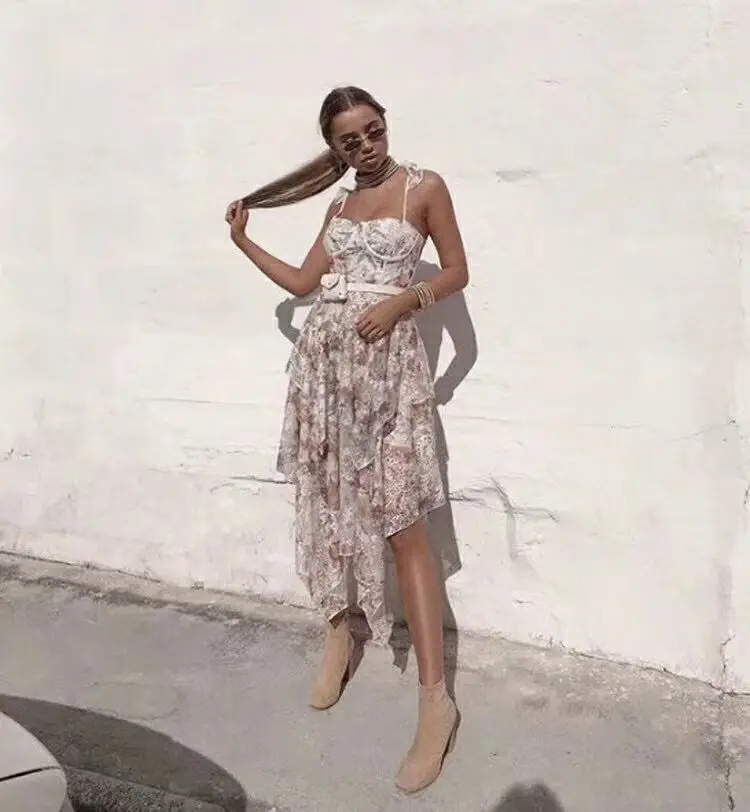 2019 spring and summer  irregular bottom dress  beach vacation wind embroidery dress