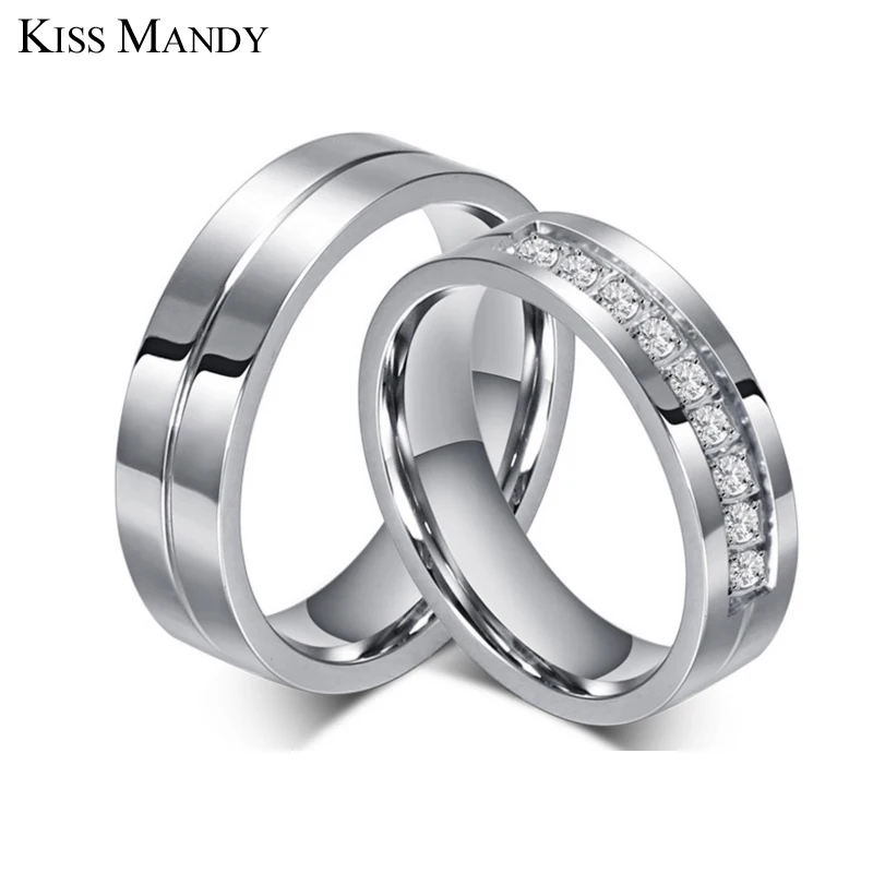 KISS MANDY Silver Bridal Bands for Women Men Couple font b Ring b font Stainless Steel