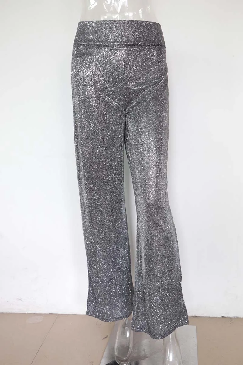 Beyprern блестящие широкие брюки с высокой талией Новые блестящие Женские повседневные длинные женские брюки с металлическими блестками