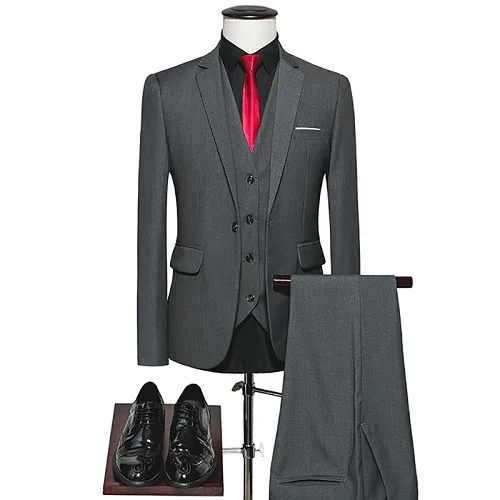 Пиджак+ брюки+ жилет) Модный мужской костюм, мужские блейзеры, приталенные костюмы, мужские вечерние костюмы, синий классический черный цвет - Цвет: 2 Piece gray