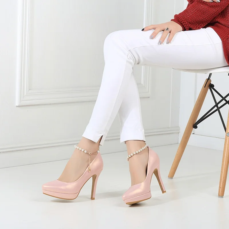 black Boucle Talons Respirant white Printemps Taille Grande De Perles Apricot Femme Égérie Chaussures Stiletto Pointu pink Pompes Hauts Bout qaCnHXw