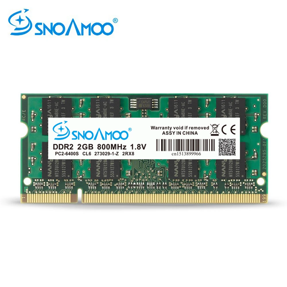 SNOAMOO محمول الكباش DDR2 2 جيجابايت 667 ميجا هرتز-800 ميجا هرتز PC2-6400S 200Pin 1.8 فولت 2Rx8 SO-DIMM الكمبيوتر الذاكرة الضمان