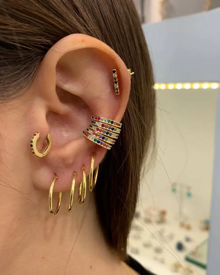 1 шт. стерлингового серебра 925 пробы без отверстия без пирсинга Радуга cz ухо манжеты уха кости серьги-клипсы серебро