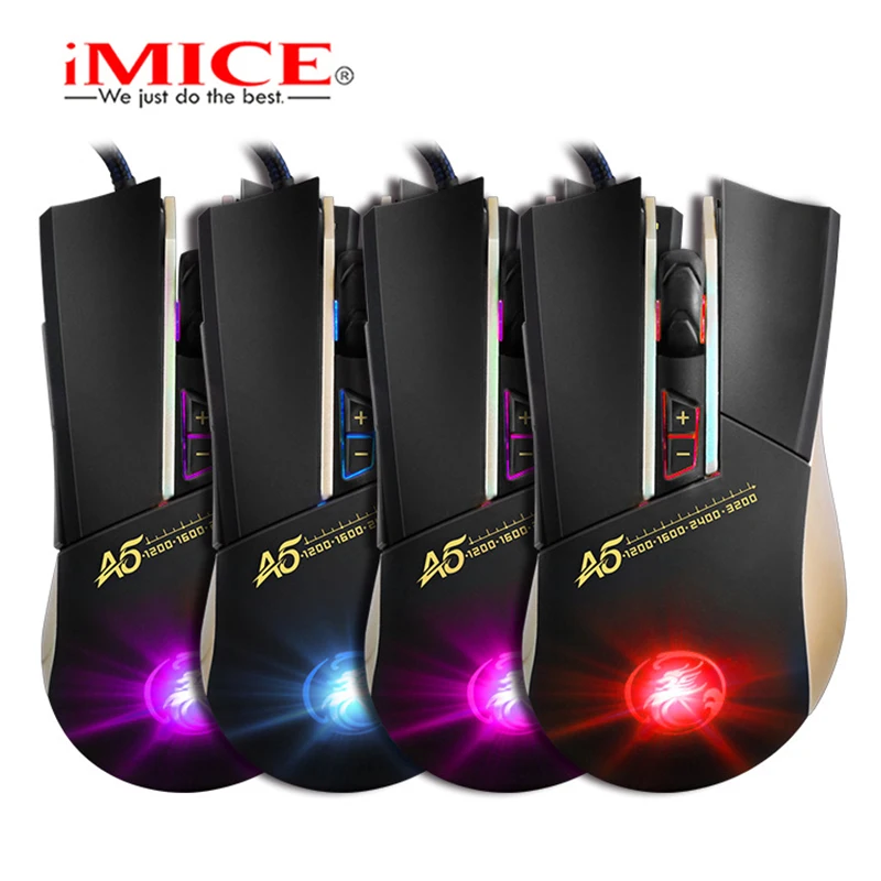 IMICE A5 профессиональная 7 клавишная оптическая мышь для настольного компьютера, Мыши для ПК, четыре цвета, дыхательная лампа, игровая мышь с усилением веса, гарантия
