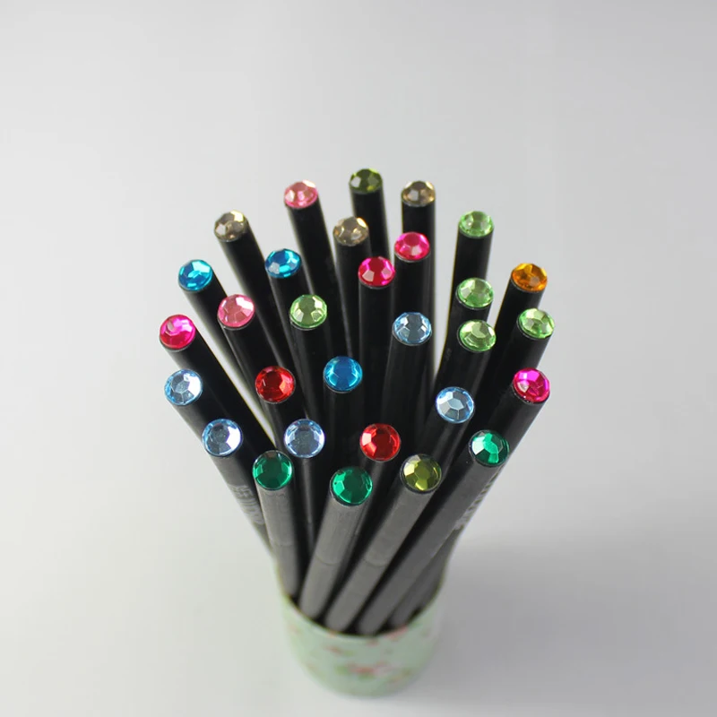 

12 pcs/lot New Pencil Black Color Standard Pencil Specil Shining Pencil Gift Crystal Beautiful Convenience Practical Painting