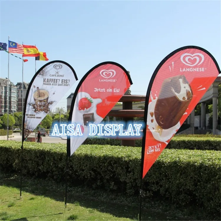 

free shipping for 3.5m teardrop flagpole double side fabric national flying banner country flag pole and custom flag and base