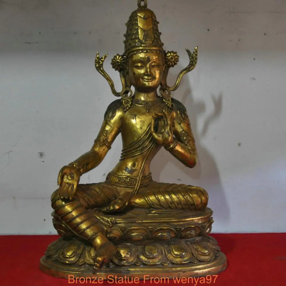 

20" China Tibet Buddhism Green Tara Buddha Bronze Statue QQ @@ EW