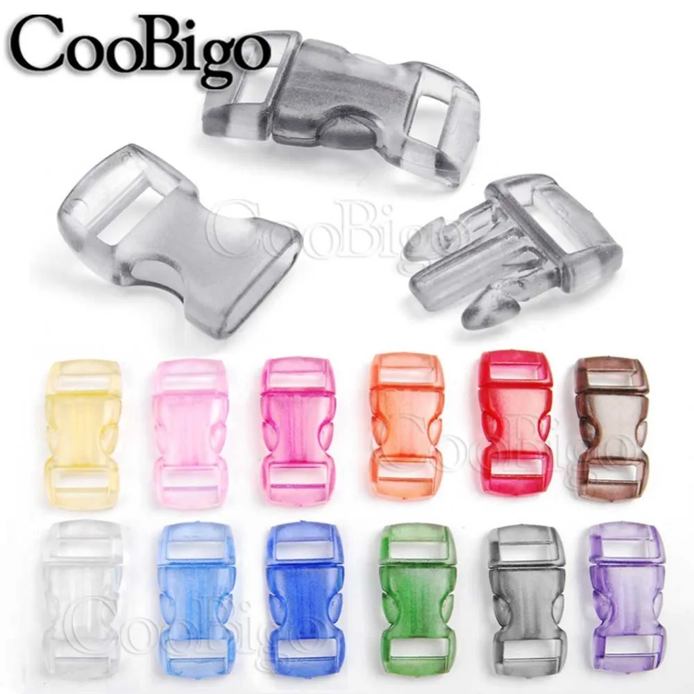 

50pcs Colorful 3/8" Curved Release Buckles Paracord Bracelet Jelly Clear Frost Transparent Dog Collar Webbing Parts Accessories