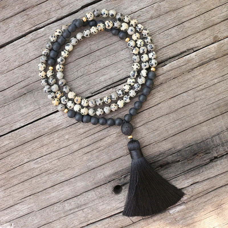 8mm Natural Stone Beads, Matte Black Onyx, 12mm Lava, JapaMala Sets,Spiritual Jewelry,Meditation,Inspirational, 108 Mala Beads