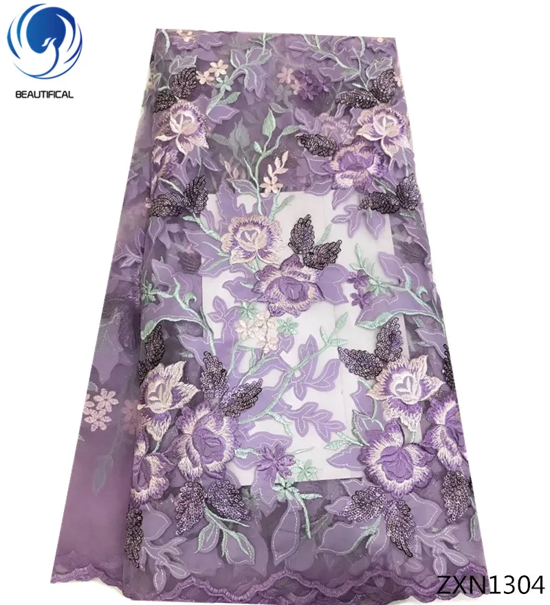 

BEAUTIFICAl purple sequins lace fabric african french net tulle lace fabric for party dresses Hot selling mesh 5yards/lot ZXN13