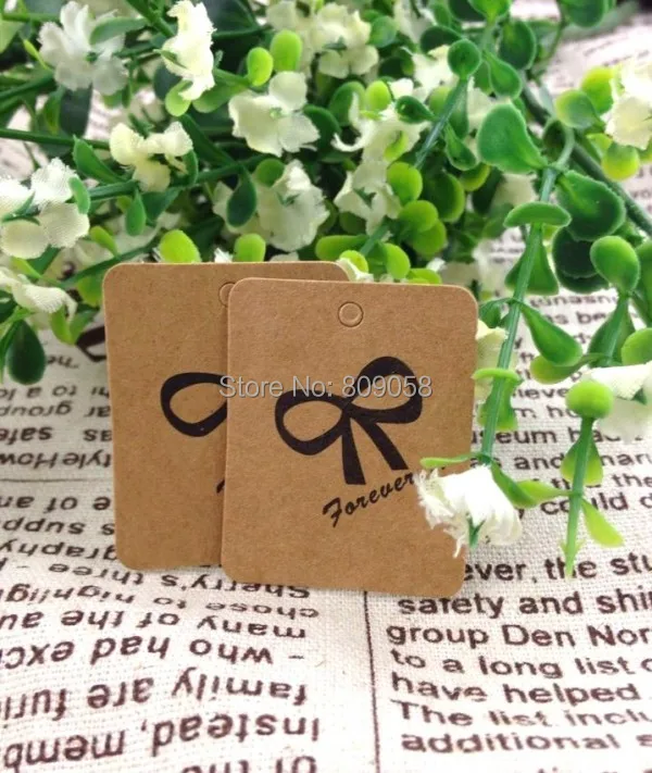 

Hot Sale ! Kraft Paper Printing Bowknot Price Label Tags With Strings,3.8*3cm Jewelry Display Card 200pcs And Plastic String