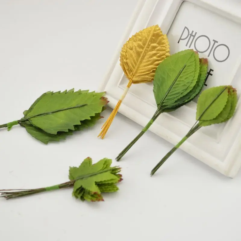 

36pcs New high simulation leaves silk stocking flower Artificial scrapbooking Wedding wrist flower party Gift box decoration