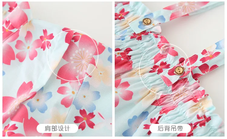 Детские японские комплекты с платьем-кимоно, одежда для маленьких девочек, летние хлопковые топы+ платье+ галстук, костюмы, платье, детский костюм для подростков с принтом, Y1013