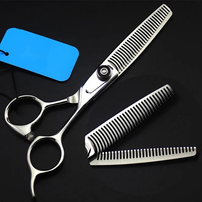 Upscale Professional japan 440c 6 '' Double sided teeth hair scissors