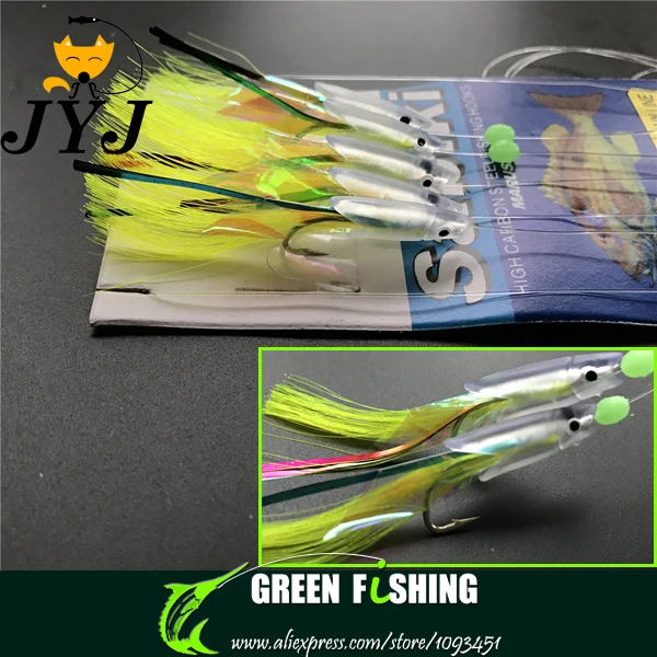 

5packs/lot Soft Fishing Lure Rigs ISE green fish skin bait sabiki transparent Fish Head String Hook Soft Bait Artificial Lure