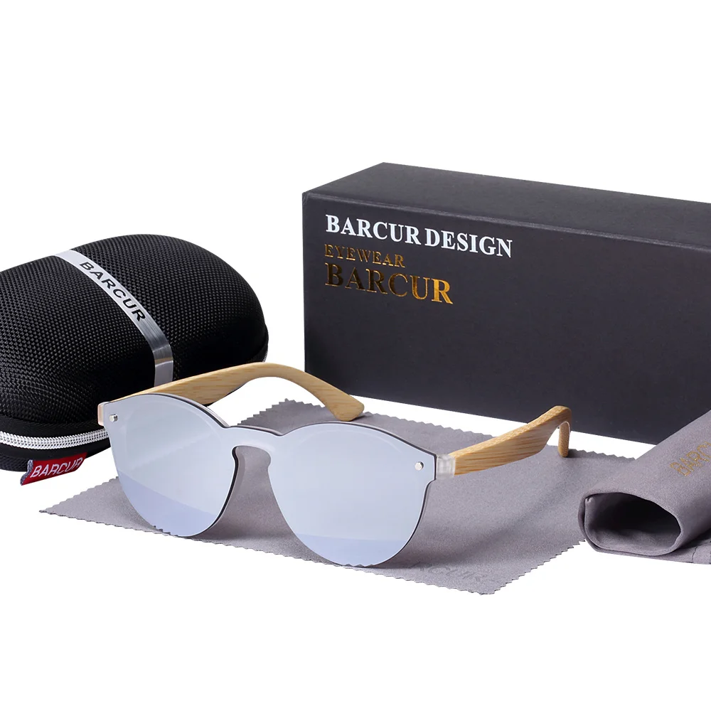 BARCUR солнцезащитные очки кошачий глаз деревянные бамбуковые солнцезащитные очки женские модные зеркальные солнцезащитные очки мужские брендовые дизайнерские очки - Цвет линз: Silver EVABox