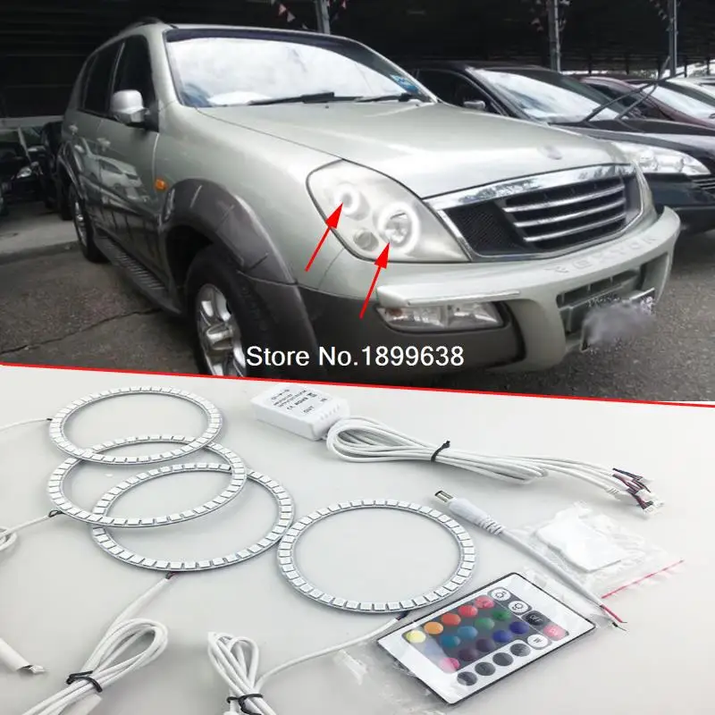 

4pcs Super bright 7 color RGB LED Angel Eyes Kit with a remote control car styling for Ssangyong Rexton 2003 2004 2005