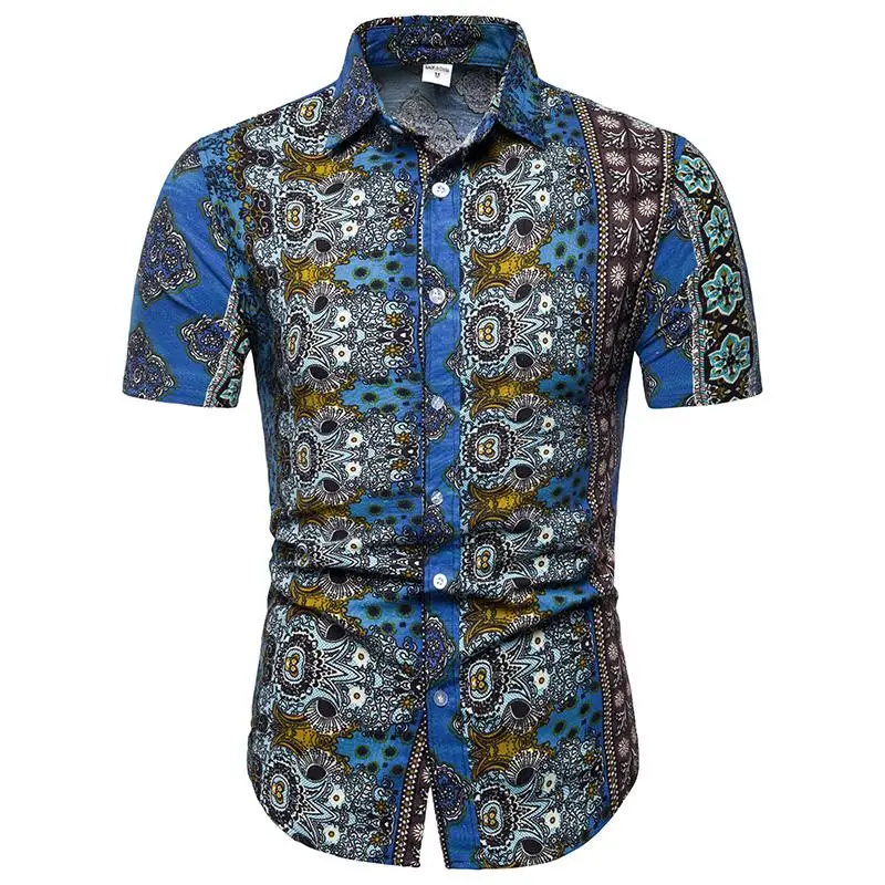 

Hawaiian style Shirt for Men Beach leisure Linen Shirts Men Clothes Casual Short sleeve Blouse Men Plus size 4XL 5XL