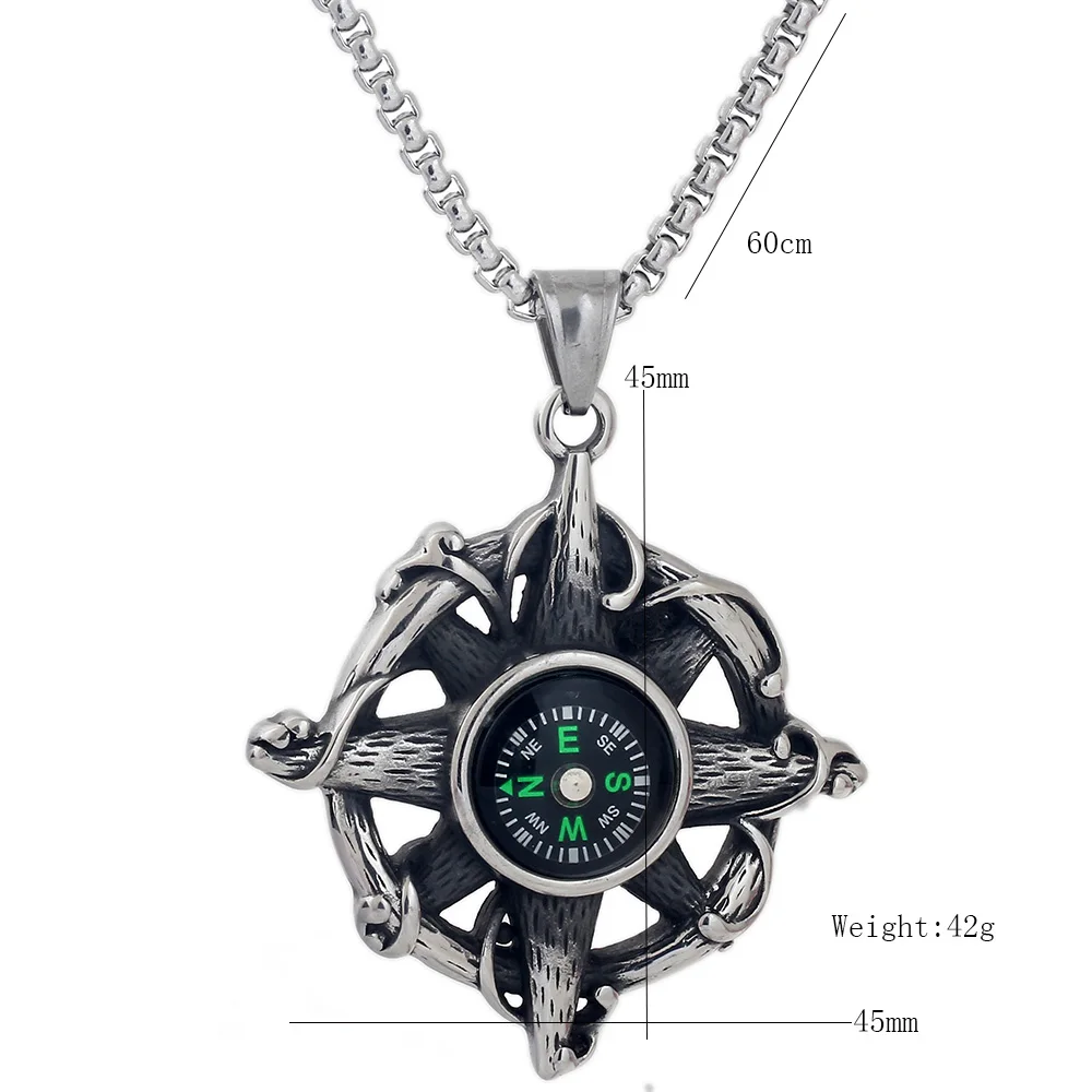 Men's المقاوم للصدأ ريترو القوطية الشمس البوصلة رجل فاسق دراجة خمر collares مجوهرات قلادة قلادة كبيرة