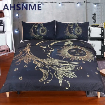 

AHSNME New luxury bronzing Bohemian design Sun Moon Patterns 3Pcs Bedding set United States Twin Full Queen King Size