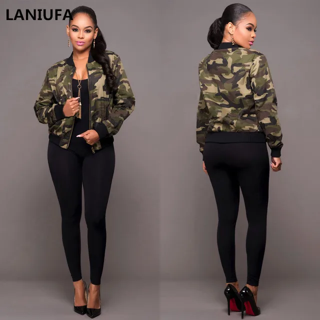 

Casual Women Short Jacket Retro Camouflage Leopard Long Sleeve Zipper Bomber Jackets Women Autumn Coat Female Biker Outwear Tops