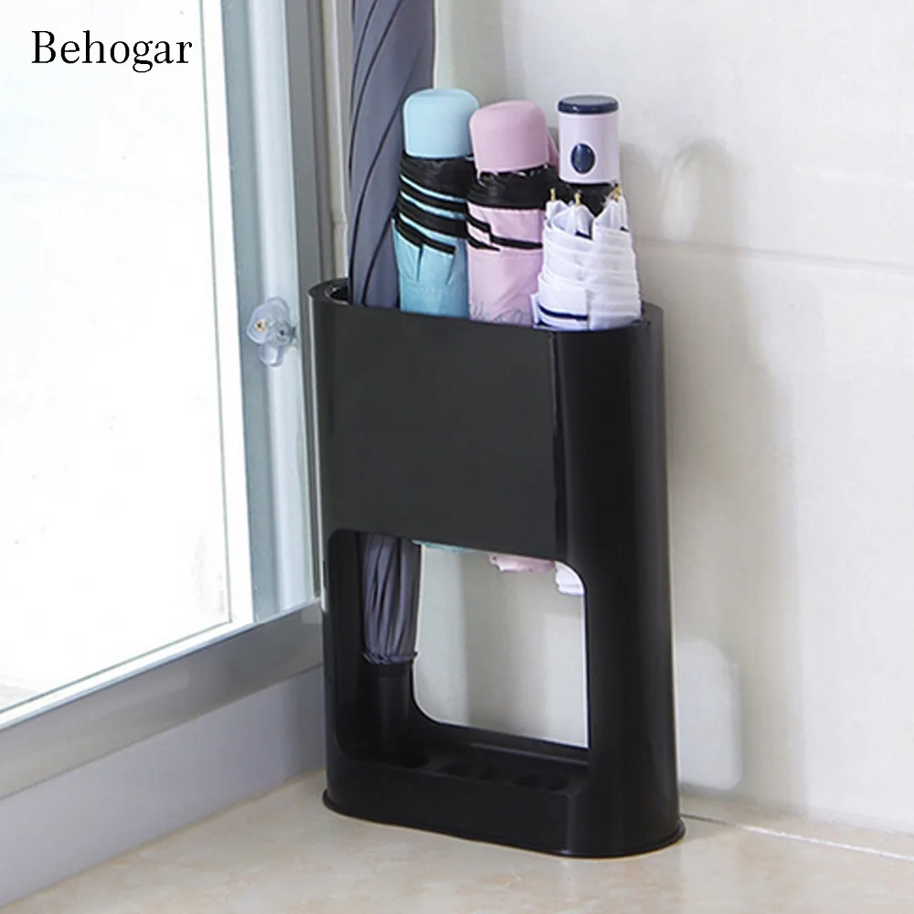 Behogar 4-Slot Umbrella Stand Storage Holder Support Rack Shelve Organizer with Removable Drip Tray for Hallway Outdoor Indoo