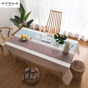 

XYZLS Decorative Table Cloth Cotton Linen Rectangular Tablecloth With Tassel Striped Dining Table Cover For Kitchen Home Decor