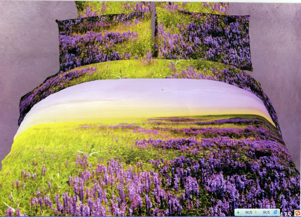 3D lavender bedding sets,100 cotton floral pattern size Queen/ Full