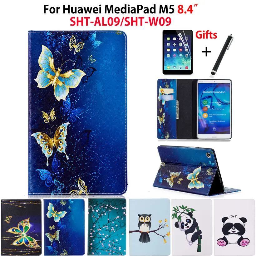 Чехол для huawei MediaPad M5 8,4 SHT-AL09 SHT-W09 8," Smart Cover Funda Tablet Модный чехол с пандой и совой+ пленка+ стилус