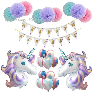 

Gold Unicorn Birthday Set Unicorn Banner Paper Pom Poms Unicorn Foil Balloons Party Decorations for Wedding Baby Shower