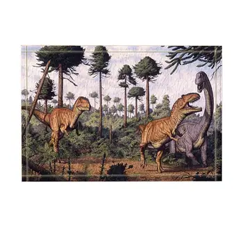 

Bed and Bathroom Carpet Kitchen Mats Dinosaur Decor, Dinosaur Walking in Tropical Rainforest Bath Rugs, Non-Slip Doormat