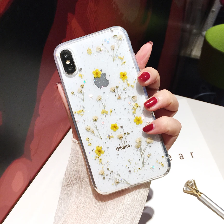 Qianliyao настоящие сушеные цветы прозрачный, мягкий чехол для iphone X 6 6S 7 8 Plus 11 Pro Max чехол для телефона для iphone XR XS Max чехол