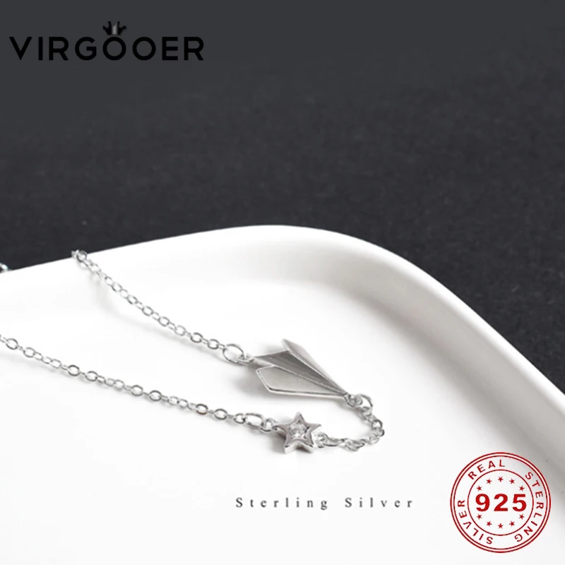 Virgooer 100% 925 пробы Серебряный корейский стиль простой бумажный самолет темперамент