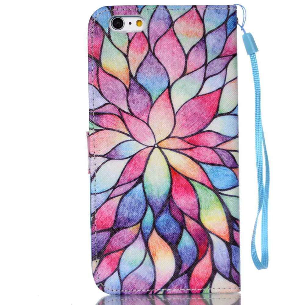Wallet PU Leather Folio Patterned Wallet Case Cover Card Slots for iPhone 7 8 6 6s Hand Strap Capa For iPhone SE iPod Touch 6 5 (6)