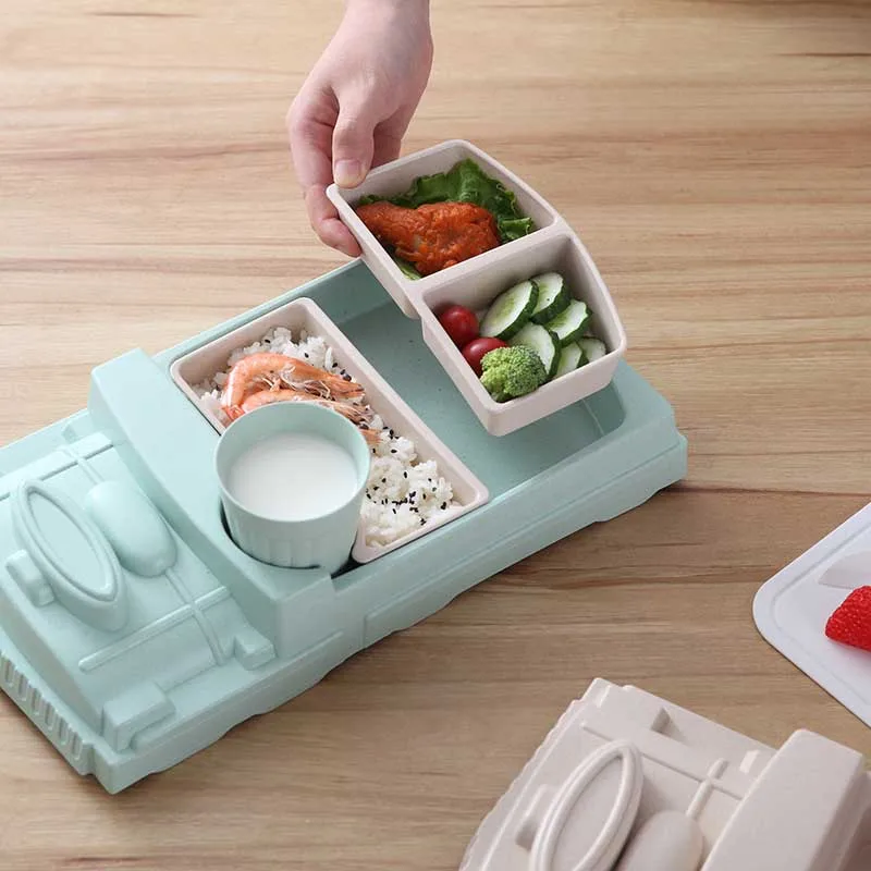 

Baby Food Divided Plate Set Bamboo Fiber Storage Tray Cup Container Infant Feeding Kids Tableware FJ88