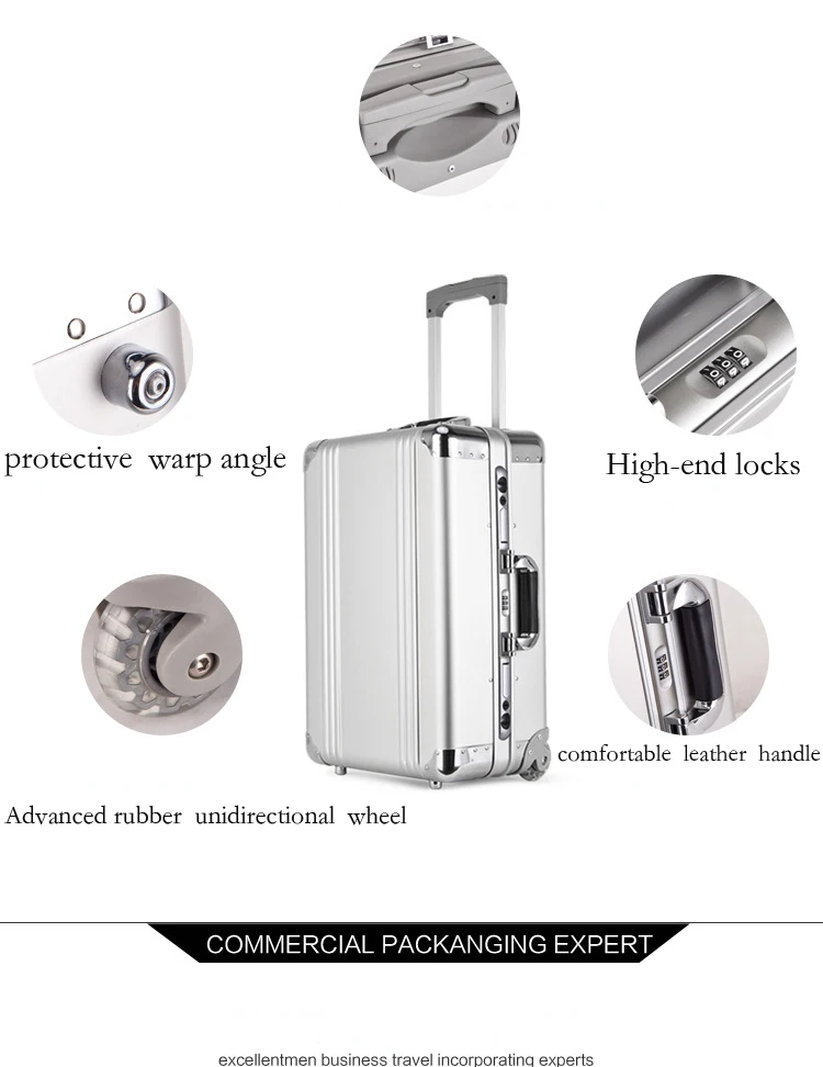 Алюминиевый багаж, чемодан из алюминиевого сплава с вращающимся колесом TSA Unlock, серебристый 20 дюймов