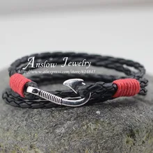 LOW0070LB New Fashion Jewelry Silver Plated Handmade DIY Bangles Hooks Brand Leather Vintage Male Bracelets Free Shipping