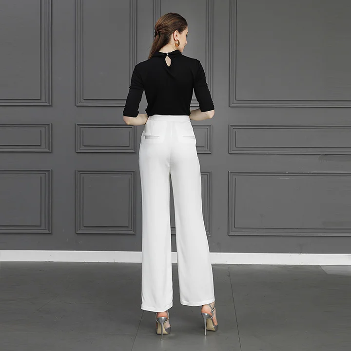 VOA белые шелковые широкие брюки женские повседневные длинные брюки осенние офисные женские большие размеры базовые однотонные брюки Роскошные Жемчужные K751