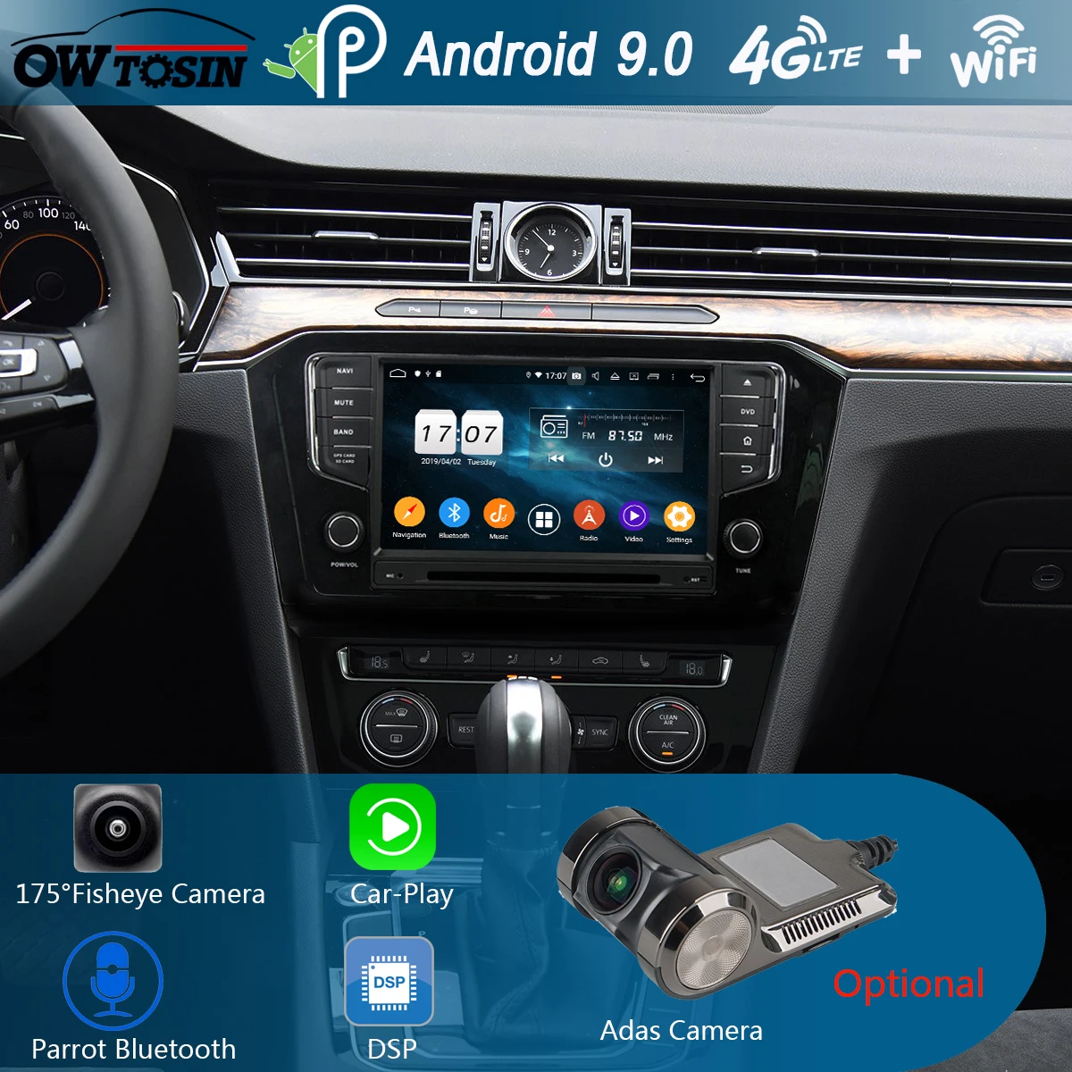 " ips 8 Core 4G ram+ 64G rom Android 9,0 автомобильный DVD навигационный GPS радиоприемник для Volkswagen VW Passat DSP CarPlay Parrot BT стерео