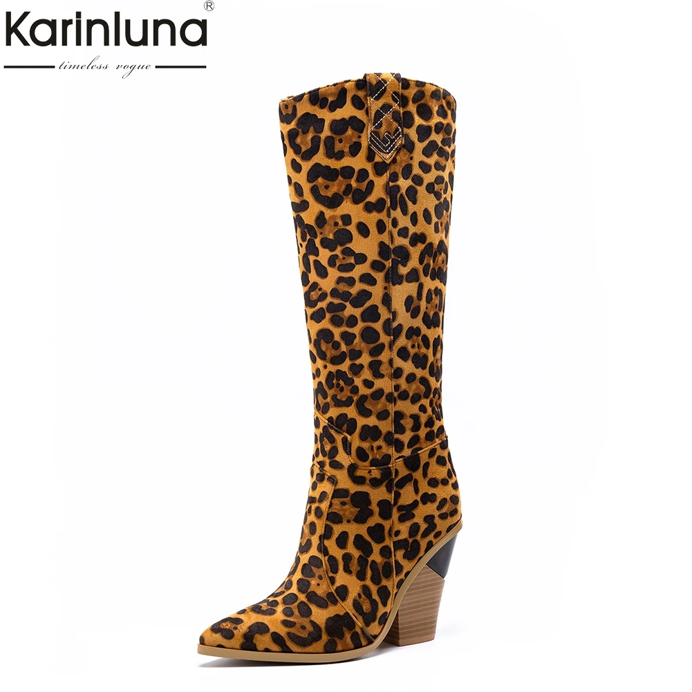 large Size 33-46 Fashion Retro Brand design high Heels knee-high Western Boots Women Shoes Woman
