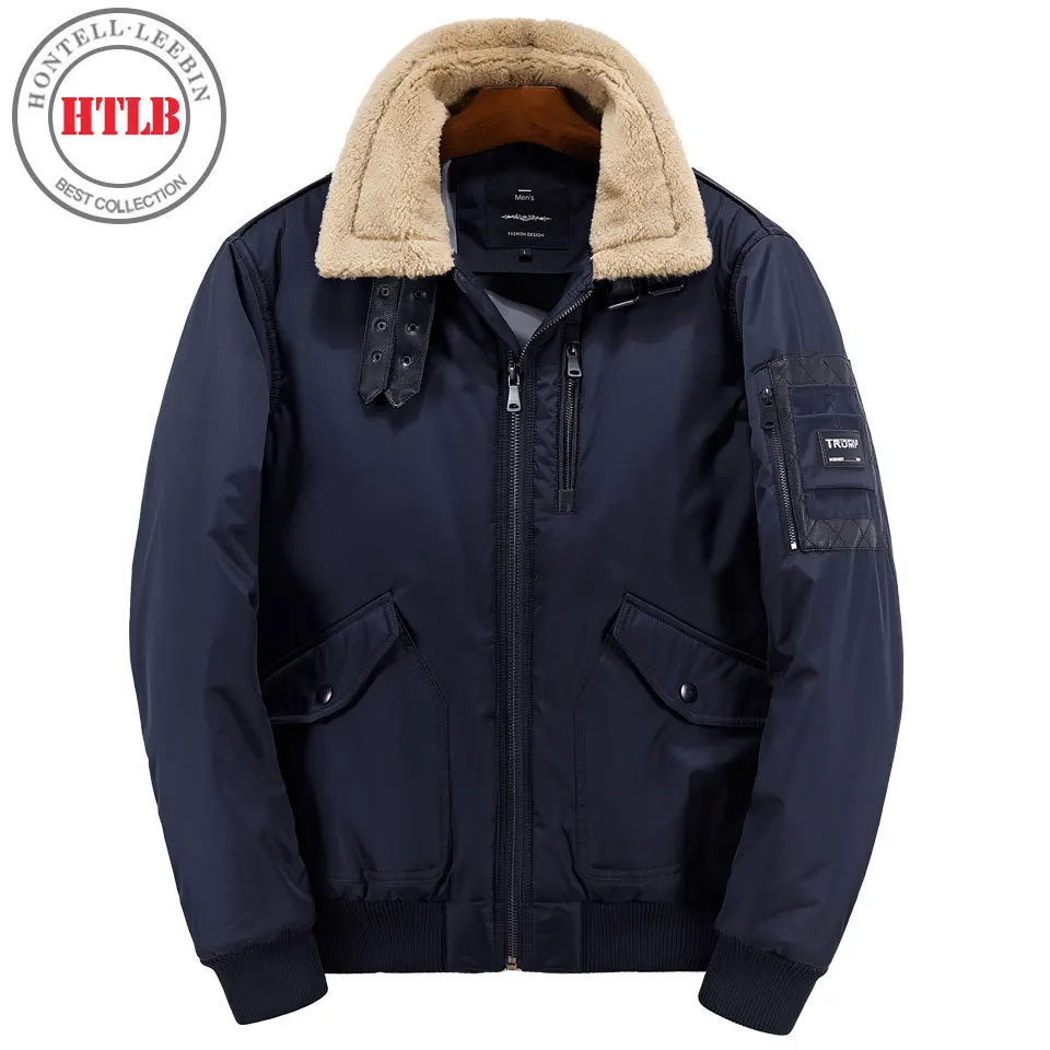 HTLB Winter Cotton Padded Jacket Parkas Men Brand Autumn Windproof Thick Fleece Warm Bio Down Parka For Men Short Coat - Цвет: Blue