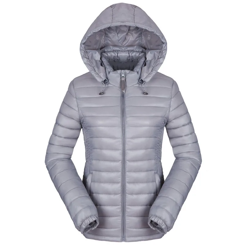 Женская зимняя теплая Ультралегкая куртка-пуховик, ветрозащитная куртка со съемным капюшоном, пуховик для походов, кемпинга, походов, пальто#2O17# F - Цвет: Серый